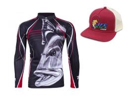 Camiseta De Pesca King Proteção Solar Uv Viking 09 Tucunaré + Boné