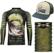 Camiseta De Pesca King Proteção Solar Uv Viking 19 + Bandana + Boné