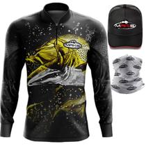 Camiseta de Pesca Manga Longa Luva Masculina Bone e Bandana