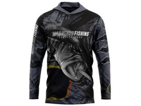 Camiseta de Pesca Mar Negro Sublimada Com Capuz Proteção Solar 50+ UV - Tucunaré Ocelo Camiseta de Pesca Mar Negro Sublimada Com Capuz Proteção Solar 50+ UV - Tucunaré Ocelo