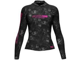 Camiseta de Pesca Mar Negro X Protection Sublimada Com Capuz Feminina Proteção Solar 50+ UV - Black Camiseta de Pesca Mar Negro X Protection Sublimada Com Capuz Feminina Proteção Solar 50+ UV - Black