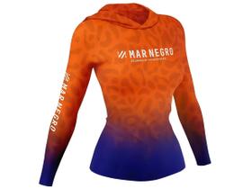 Camiseta de Pesca Mar Negro X Protection Sublimada Com Capuz Feminina Proteção Solar 50+ UV - Onça Laranja Camiseta de Pesca Mar Negro X Protection Sublimada Com Capuz Feminina Proteção Solar 50+ UV - Onça Laranja