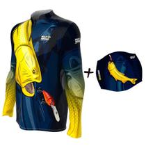 Camiseta de Pesca Masculino Proteção Solar 50+ UV Mar Negro Dourado + Buff Dourado Camiseta de Pesca Masculino Proteção Solar 50+ UV Mar Negro Dourado + Buff Dourado