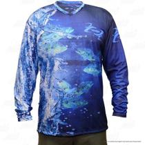 Camiseta de Pesca Mtk Attack com Proteção Solar Filtro UV Cor Azul Tucunaré