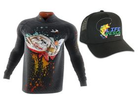 Camiseta De Pesca Presa Viva Proteção Solar Uv - Paca 01 + Boné