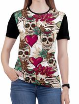Camiseta de Rock n roll Caveira moto Feminina Roupas blusa 8 - Alemark