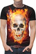 Camiseta de Rock PLUS SIZE Caveira Moto Masculina Fogo Camiseta de Rock PLUS SIZE Caveira Moto Masculina Fogo