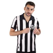 Camiseta de Time Retromania Santos Bimundial Listrado 62/63 Preto e Branco - Masculino