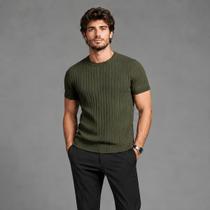 Camiseta de Tricô Canelada Masculina Manga Curta Leve Básica Gola mid Slim Premium Casual Social Est Camiseta de Tricô Canelada Masculina Manga Curta Leve Básica Gola mid Slim Premium Casual Social Est