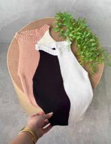 Camiseta de trico modal e gola alta preta/branco tamanho m Camiseta de trico modal e gola alta preta/branco tamanho m