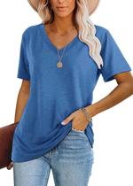 Camiseta de Verano Casual con Cuello en V y Manga Corta para Mujer Lunivop