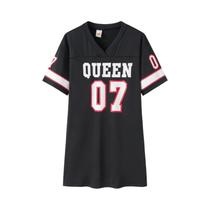 Camiseta De Verão Estampada De Comprimento Médio Com Decote Em V E Manga Curta, Pullover De Seda De