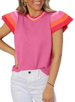 Camiseta de verão SHEWIN, casual, gola redonda, manga curta, rosa choque, S Camiseta de verão SHEWIN, casual, gola redonda, manga curta, rosa choque, S
