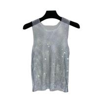 Camiseta De Verão Y2K Para Mulheres Com Brilho De Diamante, Camisa De Rede Fina E Oca, Top De Garota