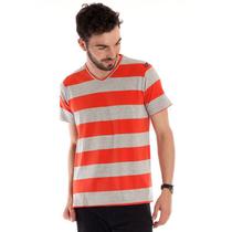 Camiseta Decote V Manga Curta Listrada 116606