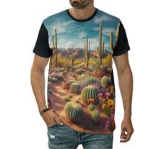 Camiseta Deserto Colorido Com Cactos E Plantas Montanhas