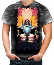 Camiseta Desgaste Aeronautica Caça Avião Guerra Fighter 4