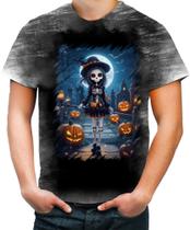 Camiseta Desgaste Bruxa Caveira Halloween 11