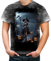 Camiseta Desgaste Bruxa Caveira Halloween 12