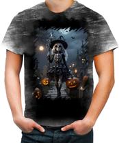 Camiseta Desgaste Bruxa Caveira Halloween 13