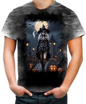 Camiseta Desgaste Bruxa Caveira Halloween 14