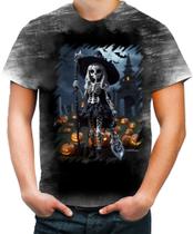 Camiseta Desgaste Bruxa Caveira Halloween 15