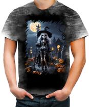 Camiseta Desgaste Bruxa Caveira Halloween 17