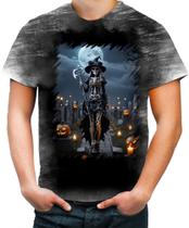 Camiseta Desgaste Bruxa Caveira Halloween 5