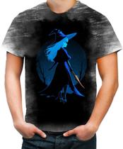 Camiseta Desgaste Bruxa Halloween Azul Festa 10