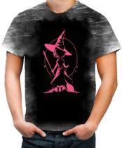 Camiseta Desgaste Bruxa Halloween Rosa 3 - Kasubeck Store