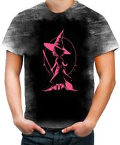 Camiseta Desgaste Bruxa Halloween Rosa 3