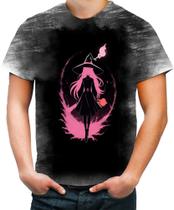 Camiseta Desgaste Bruxa Halloween Rosa Festa 11