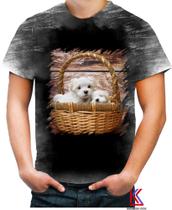 Camiseta Desgaste Cachorrinhos na Cesta Filhotes Fofos 1