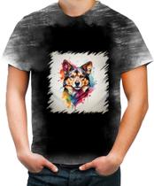Camiseta Desgaste Cachorro Ilustrado Cromático Abstrato 1