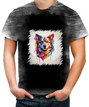 Camiseta Desgaste Cachorro Ilustrado Cromático Abstrato 2 - Kasubeck Store