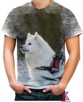 Camiseta Desgaste Cachorro Spitz Japonês na Neve Fofo 1 Camiseta Desgaste Cachorro Spitz Japonês na Neve Fofo 1