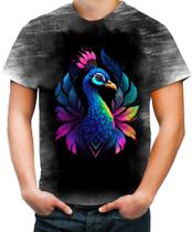 Camiseta Desgaste de Pavão Colorido Neon Vetor 13