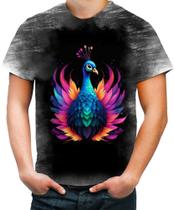 Camiseta Desgaste de Pavão Colorido Neon Vetor 16