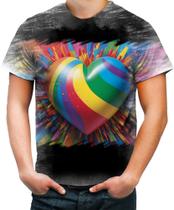 Camiseta Desgaste do Orgulho LGBT Coração Amor 1 - Kasubeck Store