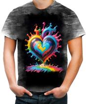Camiseta Desgaste do Orgulho LGBT Coração Amor 14