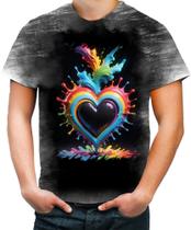 Camiseta Desgaste do Orgulho LGBT Coração Amor 16