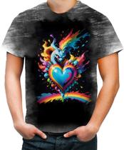 Camiseta Desgaste do Orgulho LGBT Coração Amor 17
