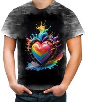 Camiseta Desgaste do Orgulho LGBT Coração Amor 19