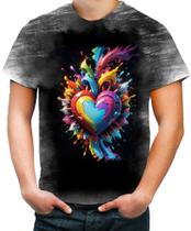 Camiseta Desgaste do Orgulho LGBT Coração Amor 22