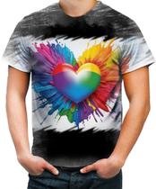 Camiseta Desgaste do Orgulho LGBT Coração Amor 3