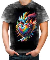 Camiseta Desgaste do Orgulho LGBT Coração Amor 5