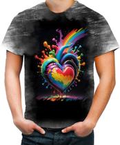 Camiseta Desgaste do Orgulho LGBT Coração Amor 7