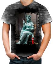 Camiseta Desgaste Estátua da Liberdade Fumando 3