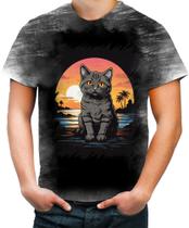 Camiseta Desgaste Gatinho no Pôrdo Sol Sunset 1