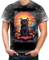 Camiseta Desgaste Gatinho no Pôrdo Sol Sunset 9